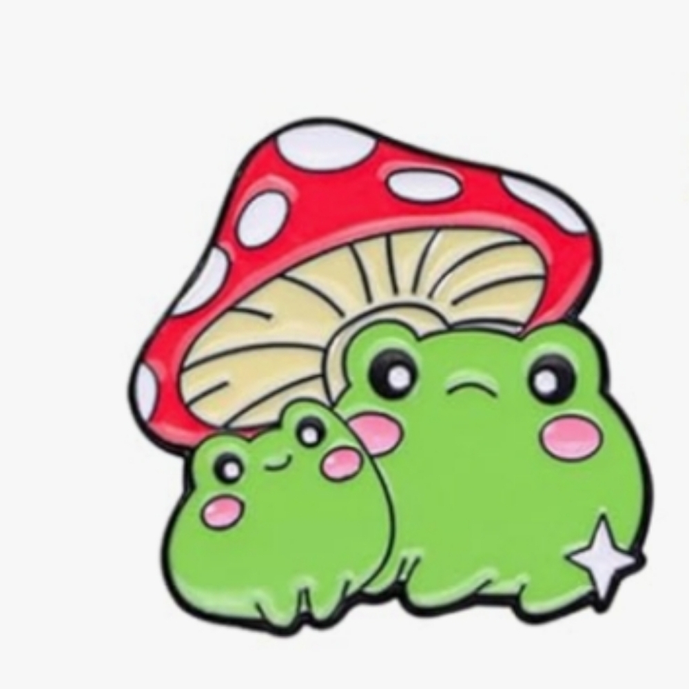 Cute Green Frog Mushroom Sticker Pin - Picture 1 of 1